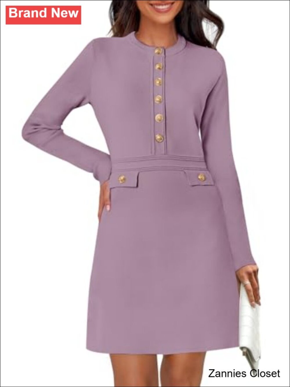 ✨ MEROKEETY Ribbed Knit Mini Sweater Dress Button Down Crew Neck Business